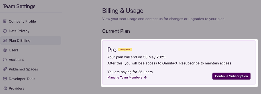 Current plan section with a 'Trial Ending Soon' warning.