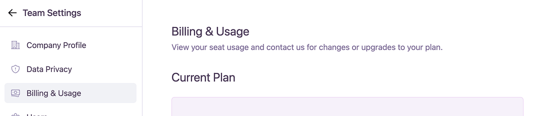 The Billing & Usage dashboard, showing the current plan, monthly usage credit, and statement history.