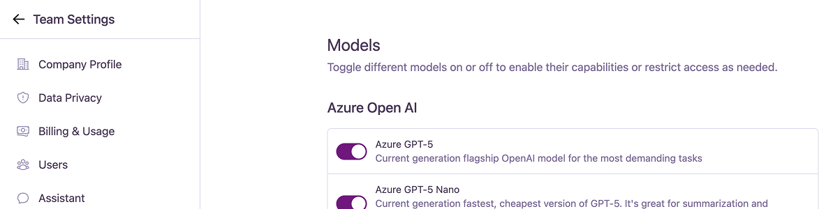 The Model Management dashboard showing a list of AI models grouped by provider.