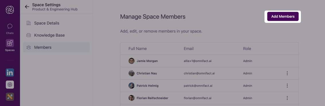 Add Members to Space button