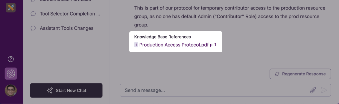 Example of Knowledge Base citation in AI response