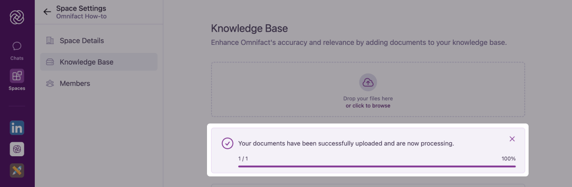 Knowledge Base upload progress