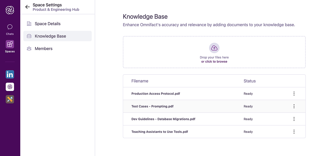 Knowledge Base tab in Space Settings