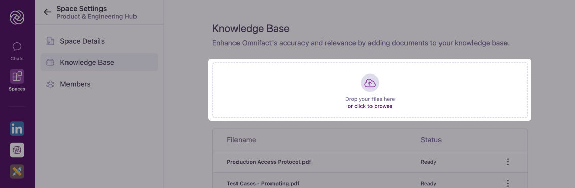 Knowledge Base upload interface