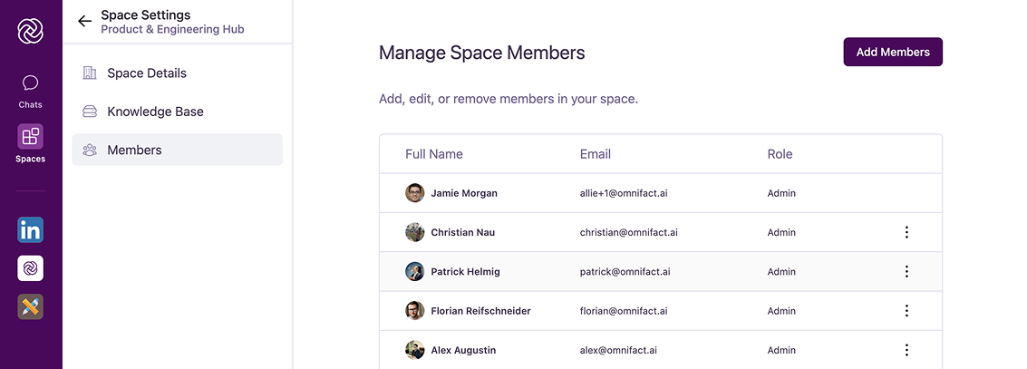 Members tab in Space Settings