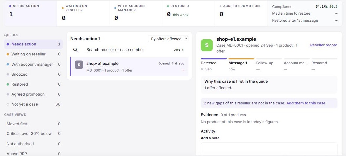Cases: the pipeline, the queues, the case list and a case in detail