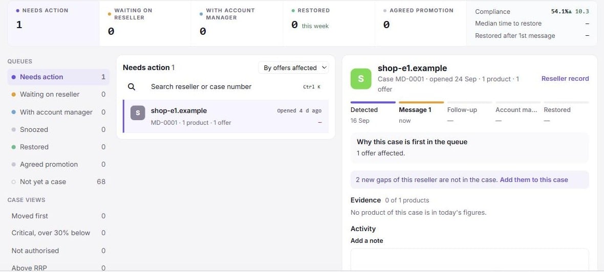 Cases: the pipeline, the queues, the case list and a case in detail