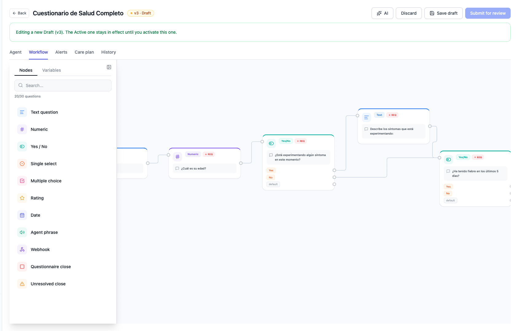Protocol builder: flow canvas