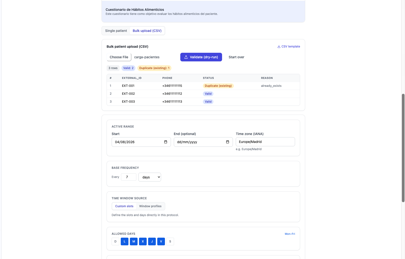 Bulk patient upload via CSV