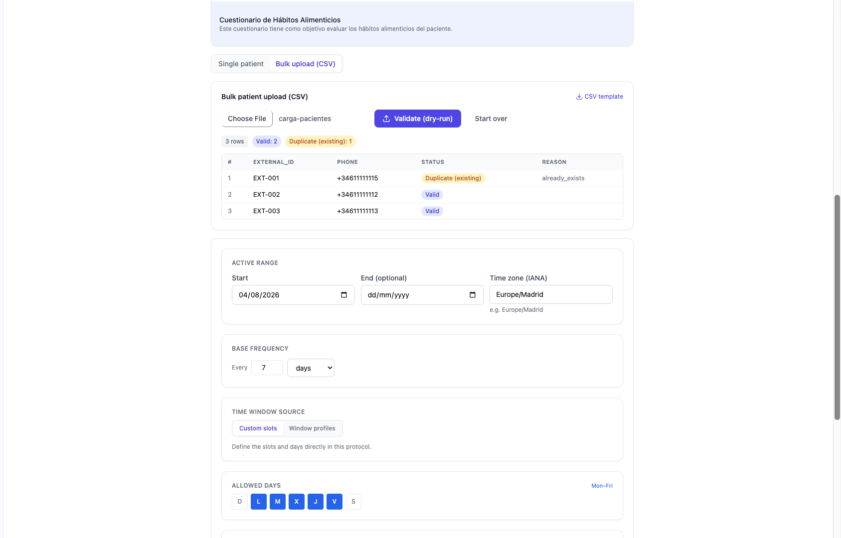 Bulk patient upload via CSV