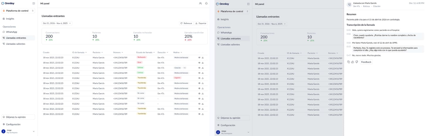 Inbound calls panel