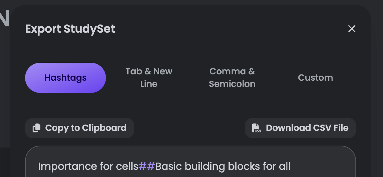 Export as CSV button