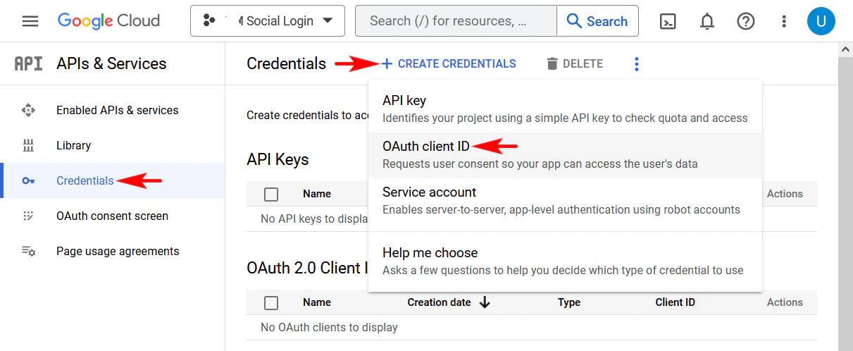 Criar Credenciais OAuth