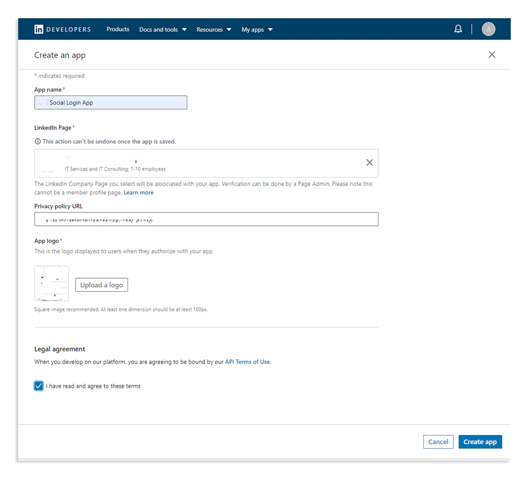LinkedIn Create App