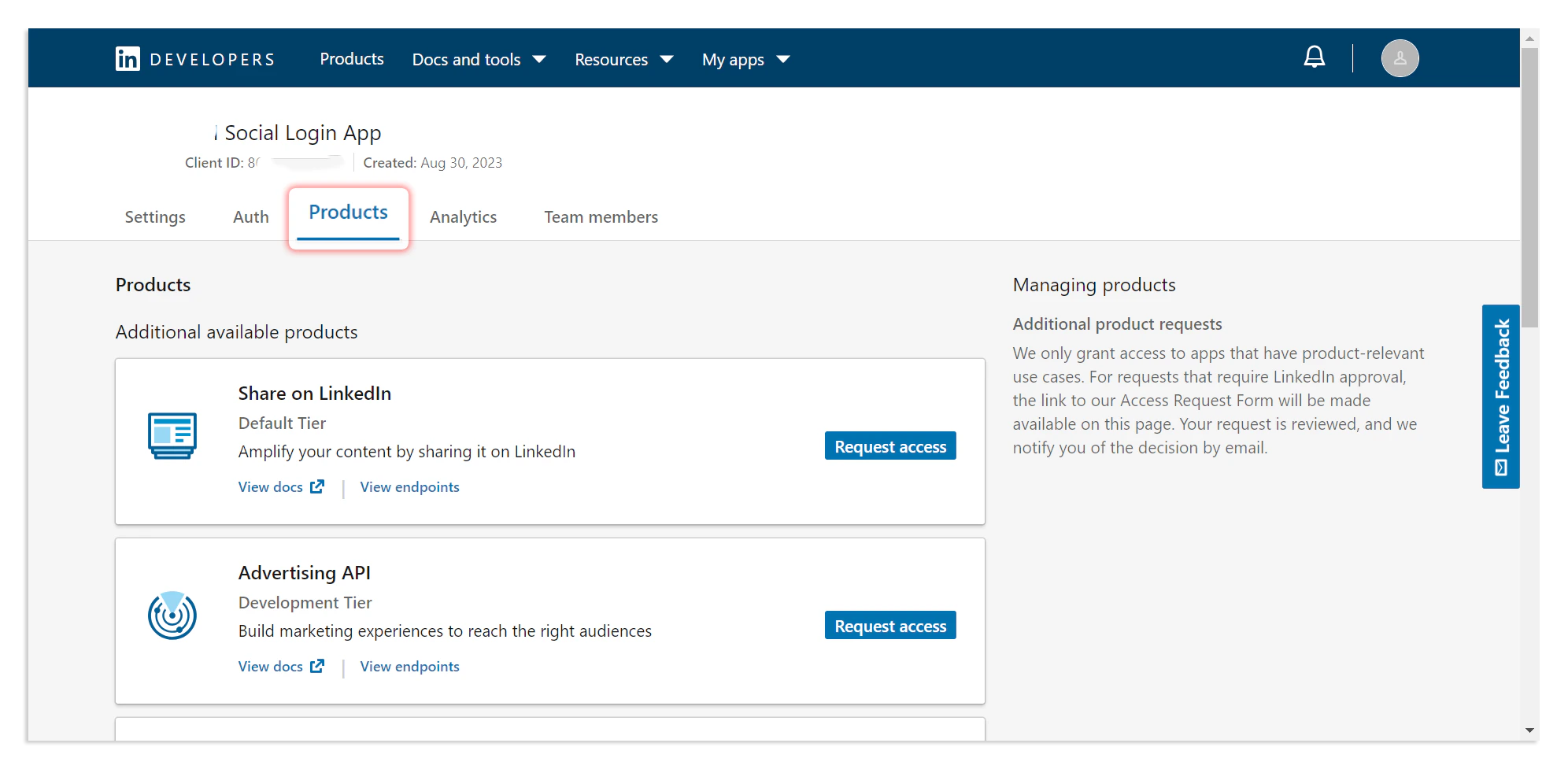 LinkedIn Products Tab