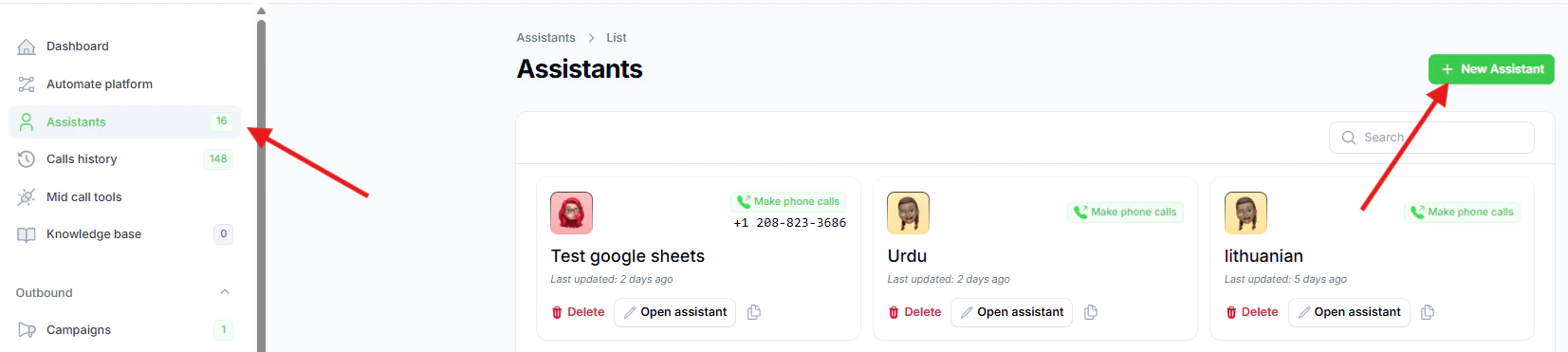 Criação de um novo assistente de IA