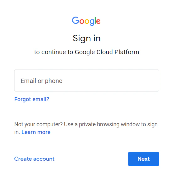 Login no Google Cloud Console