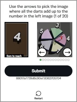FunCaptcha darts challenge