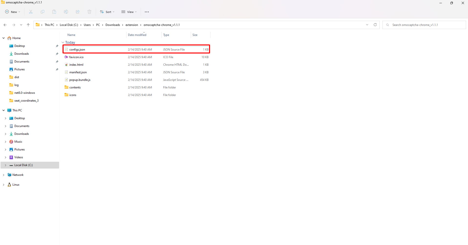 configs.json file in the extension folder