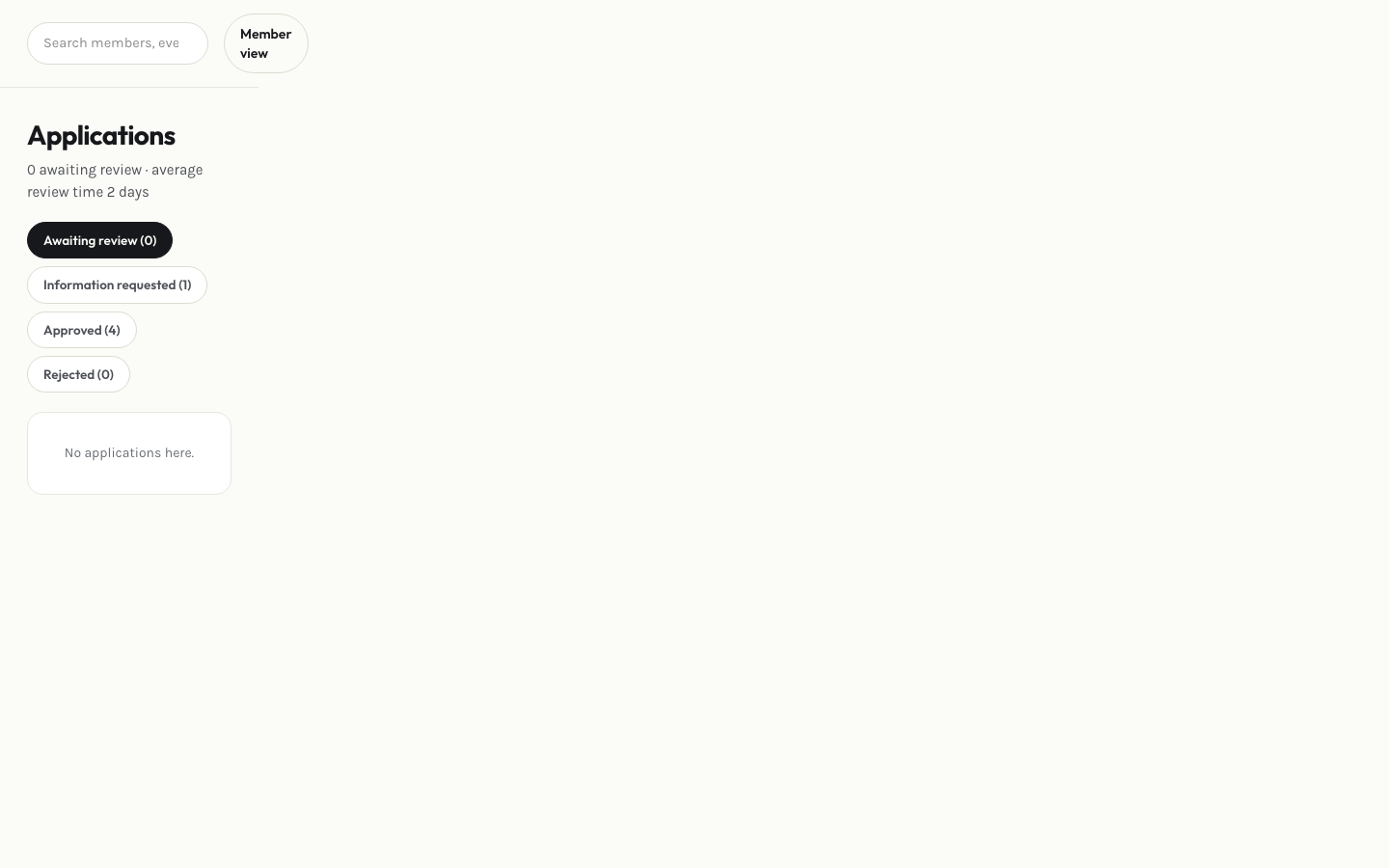 Admin applications page