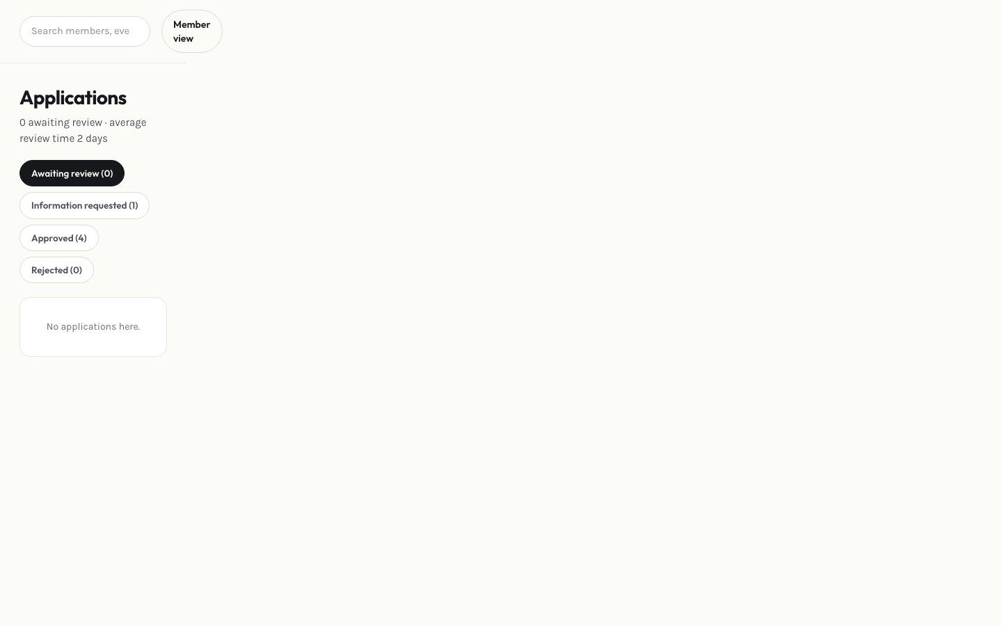 Admin applications page