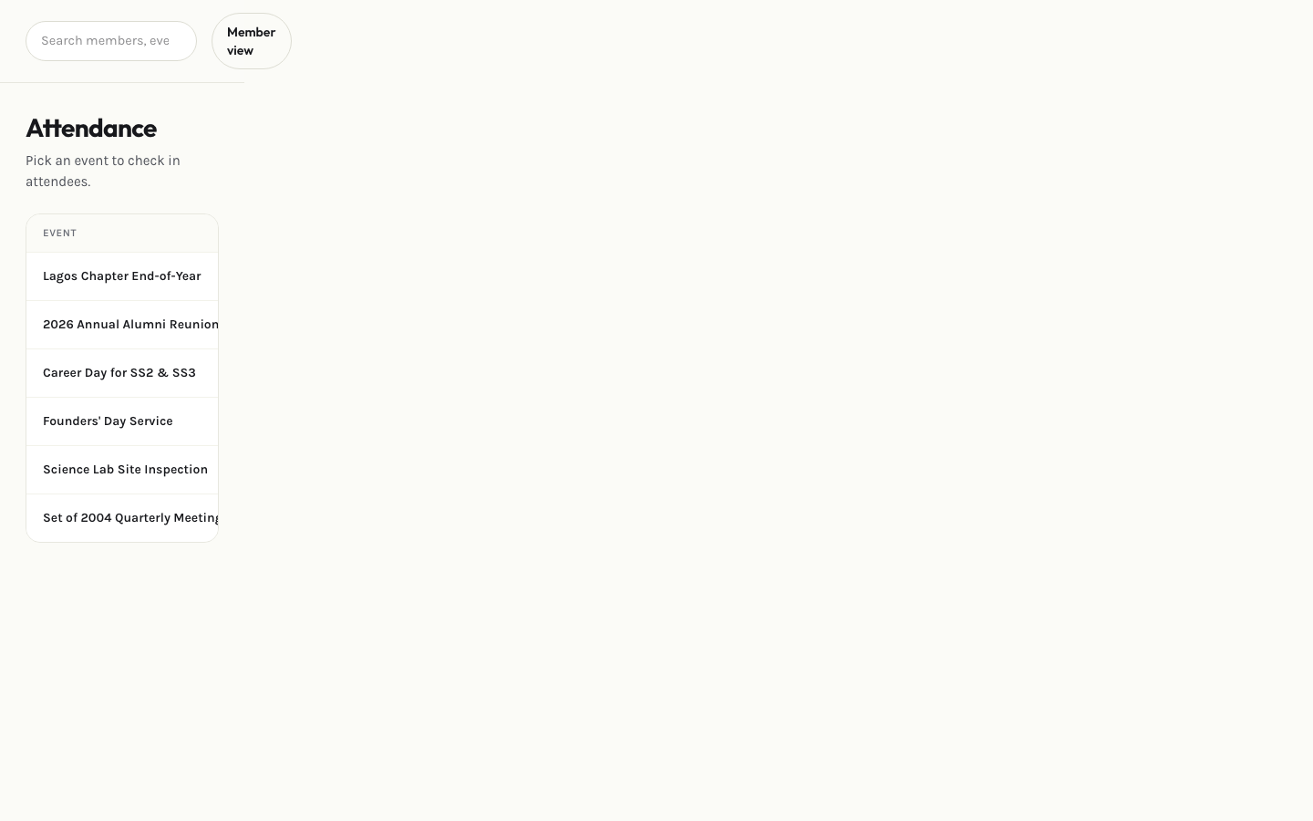 Admin attendance page