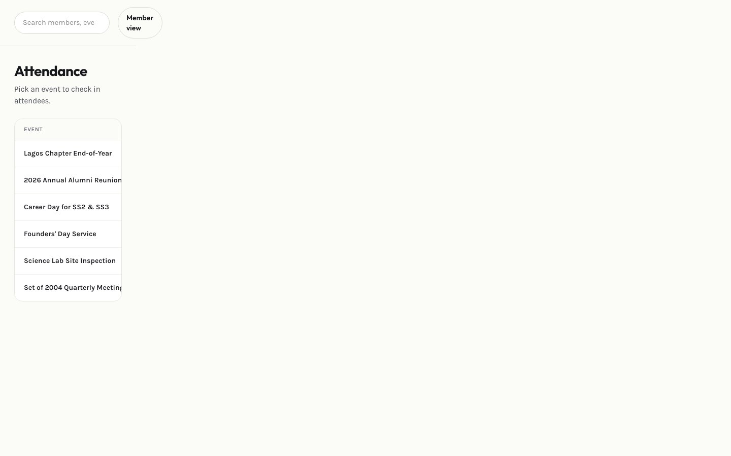 Admin attendance page