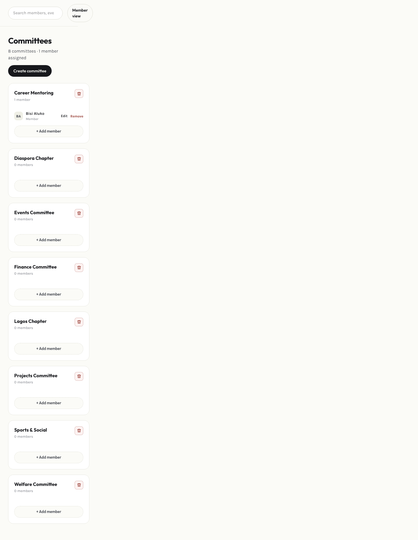 Admin committees page