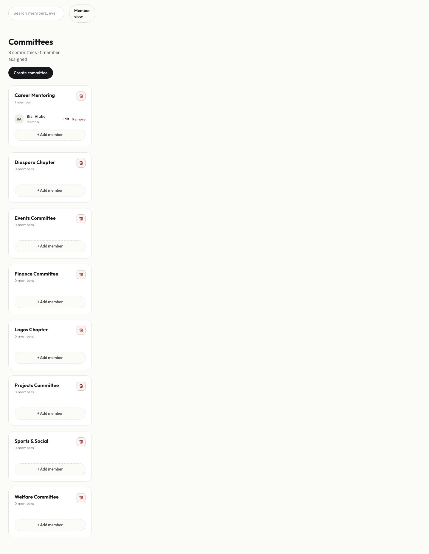Admin committees page