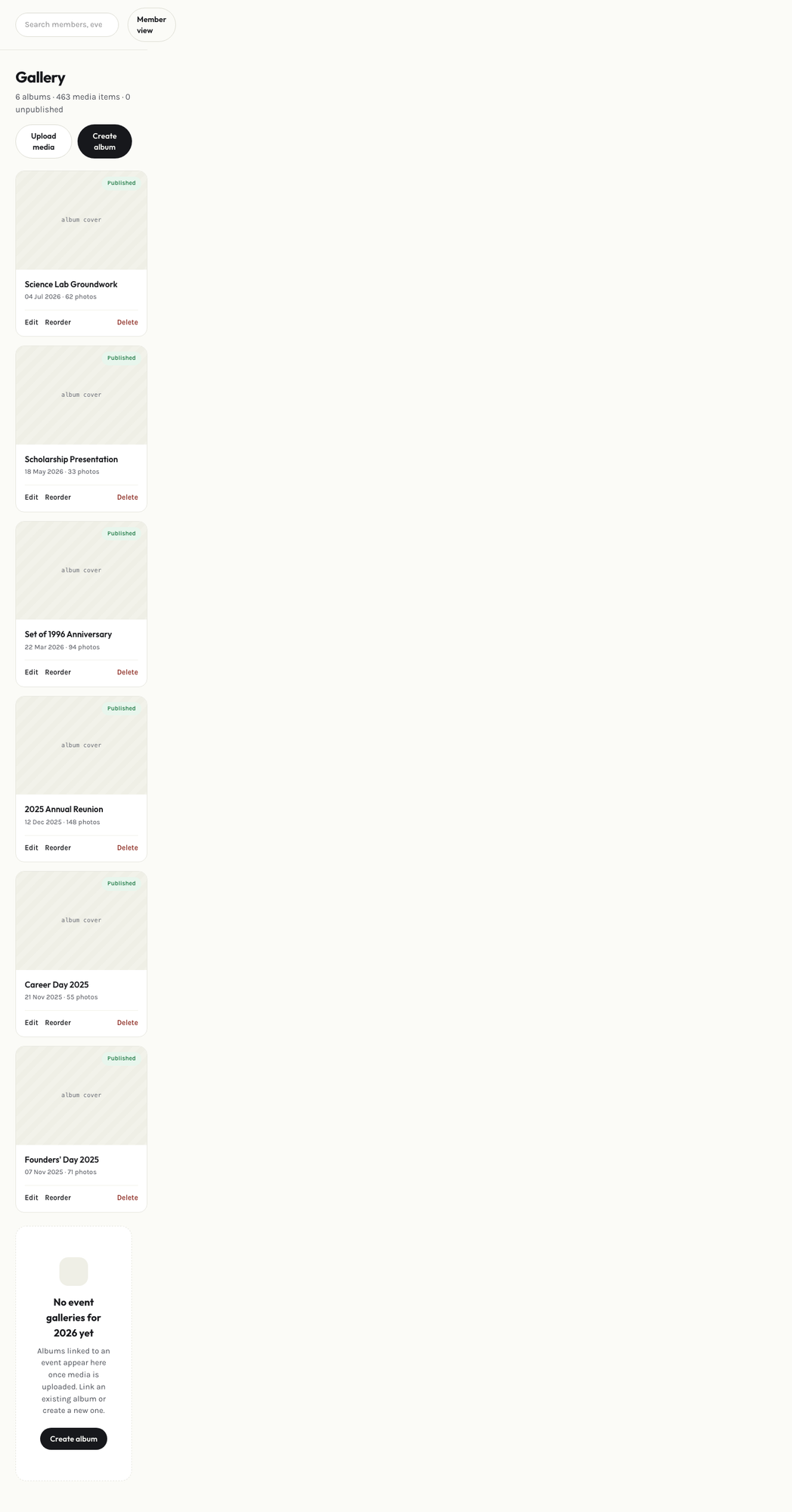 Admin gallery page