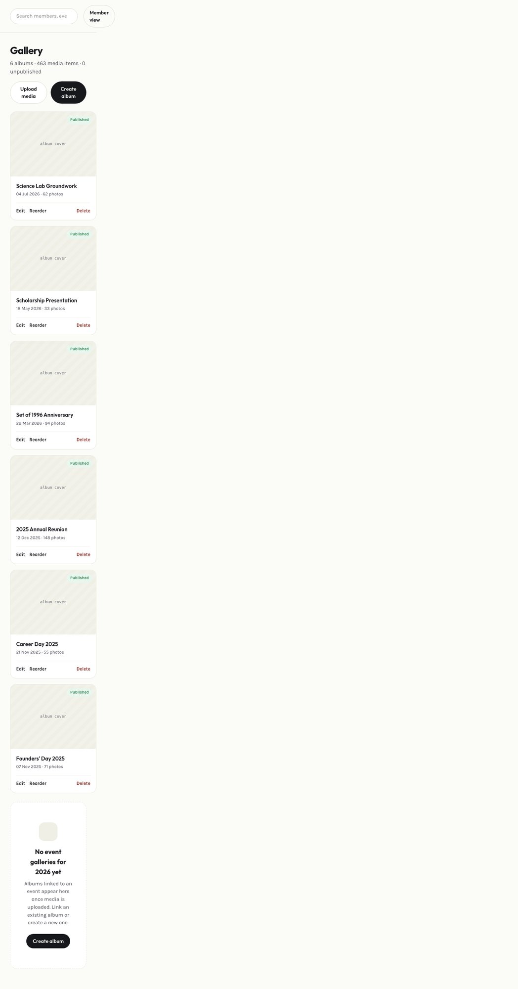 Admin gallery page