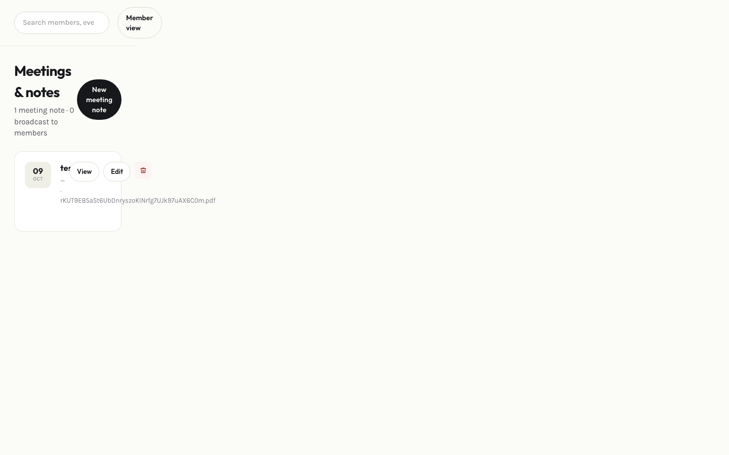 Admin meetings page