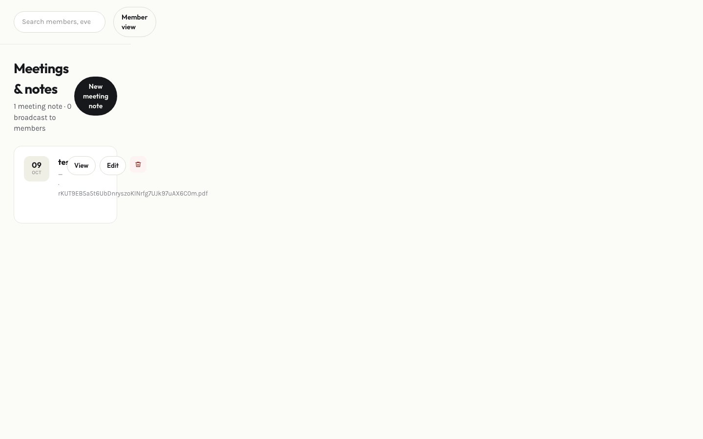 Admin meetings page