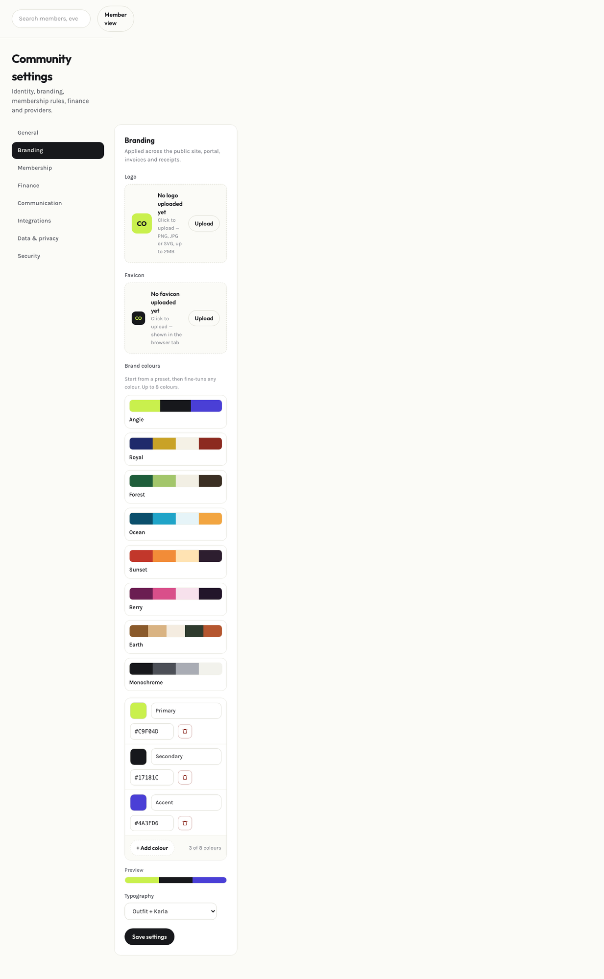 Admin branding settings