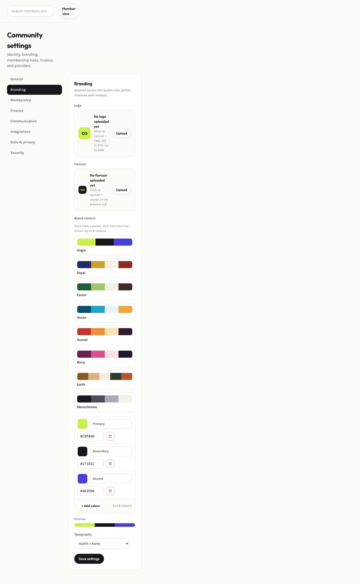 Admin branding settings