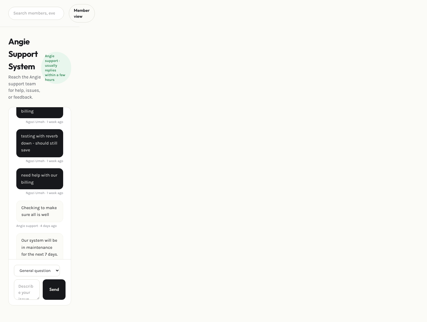Admin support page