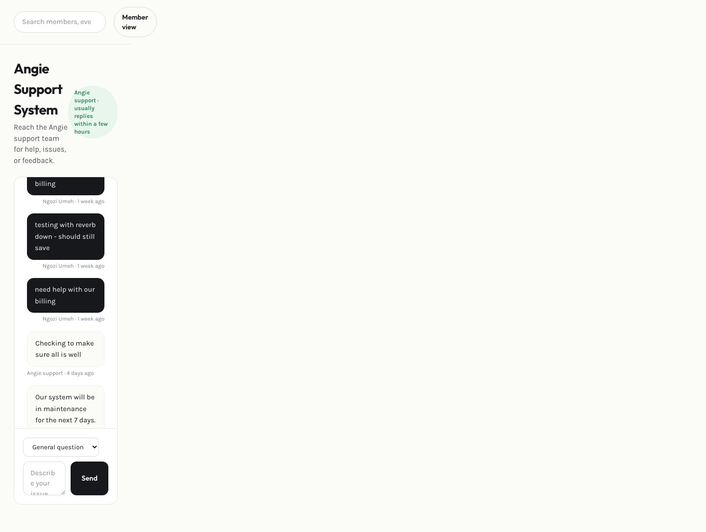 Admin support page