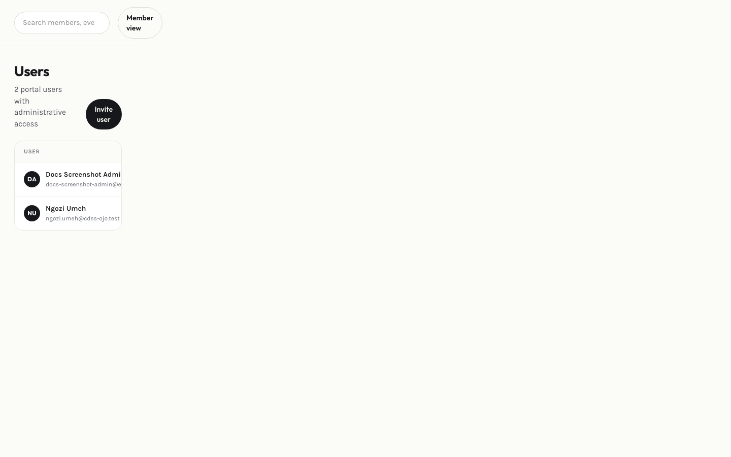 Admin users page