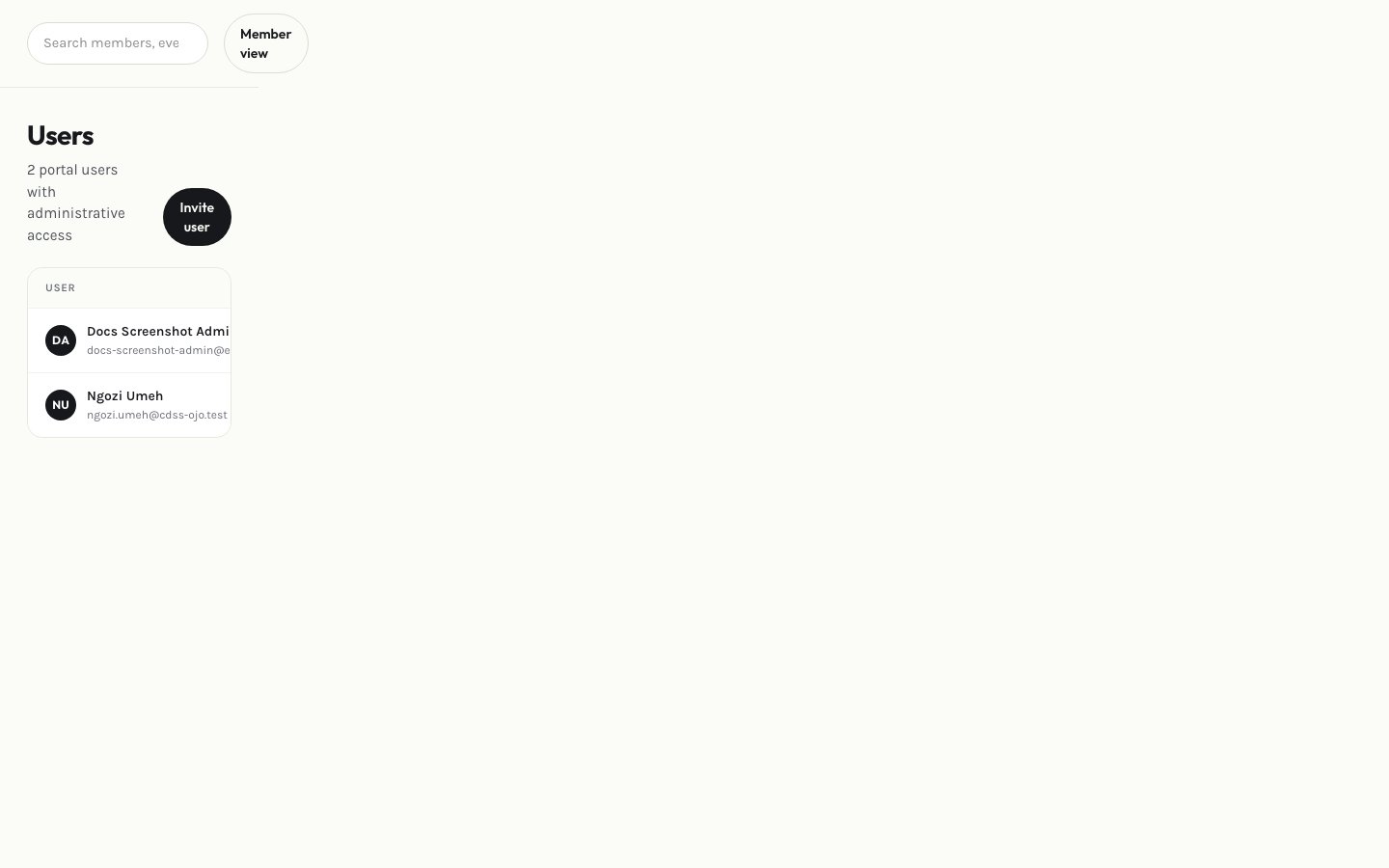 Admin users page
