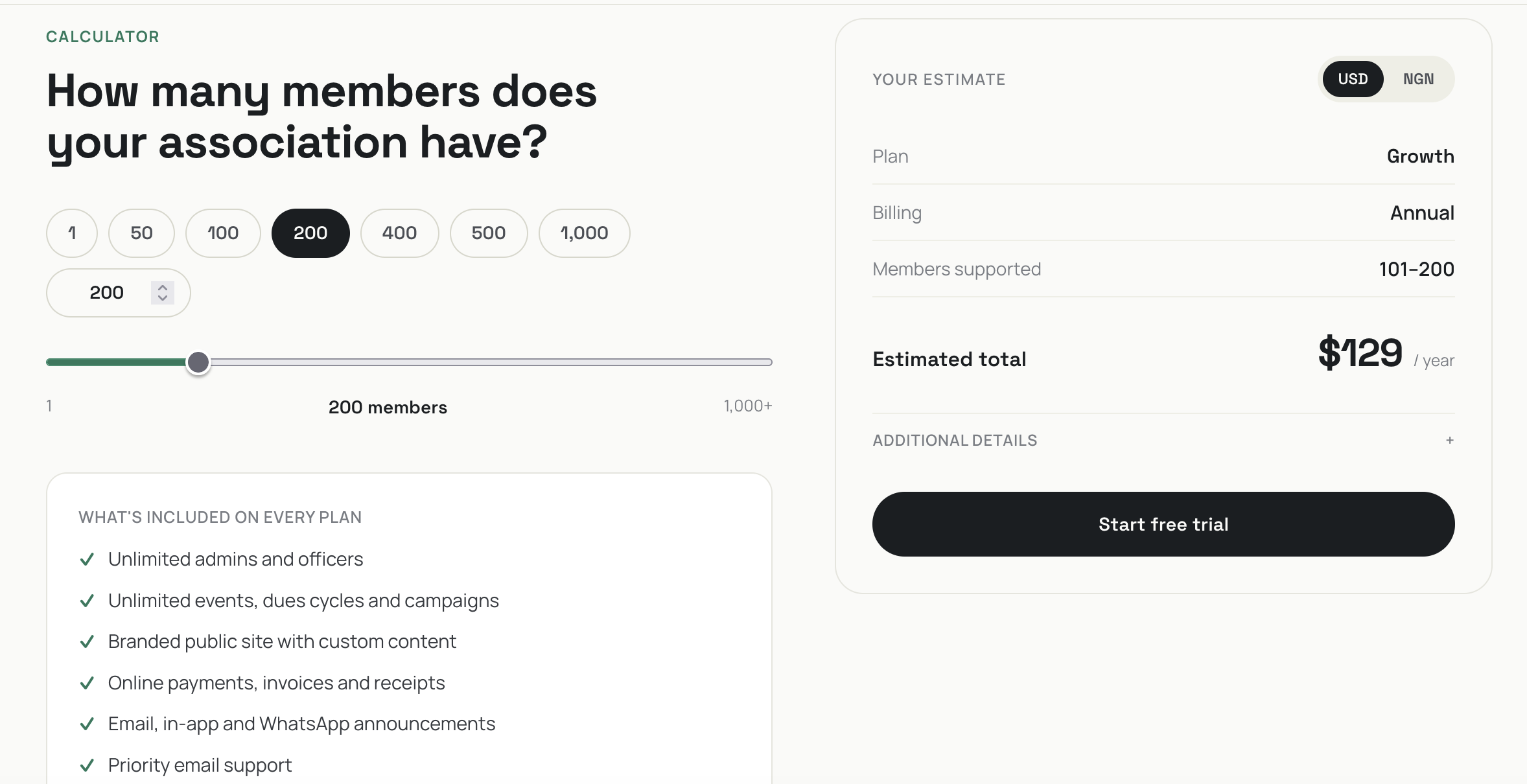 Pricing calculator