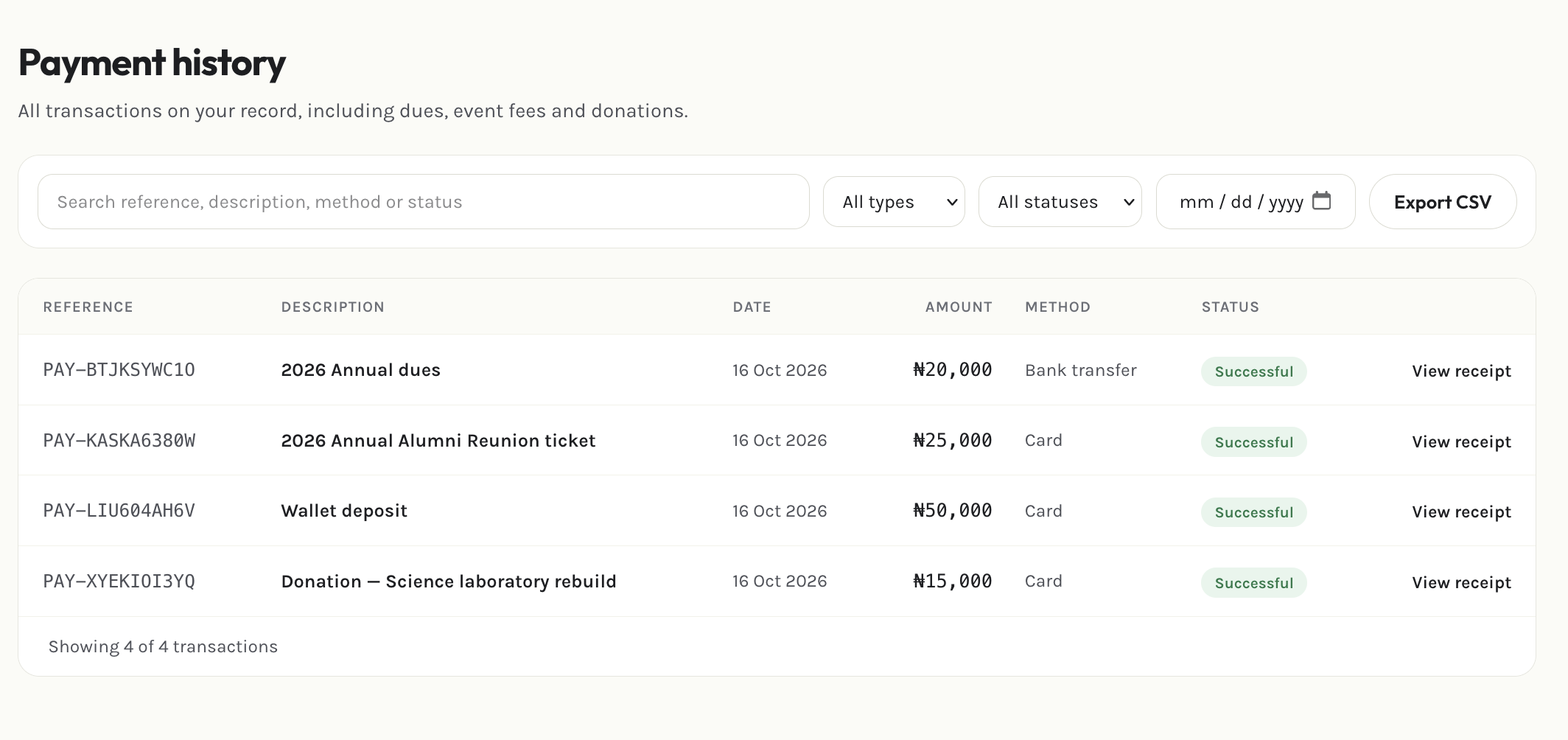 Member payment history