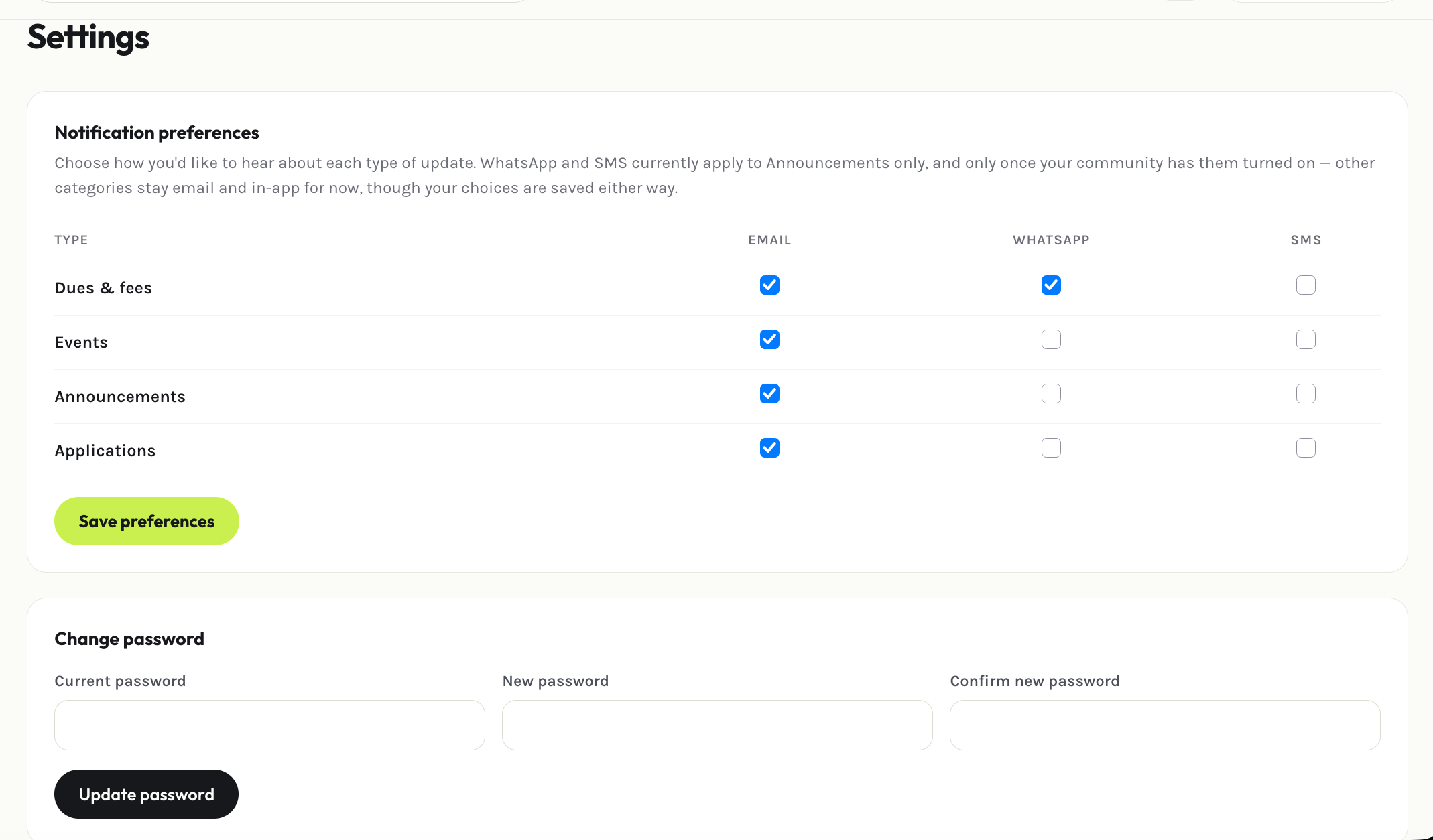 Member settings