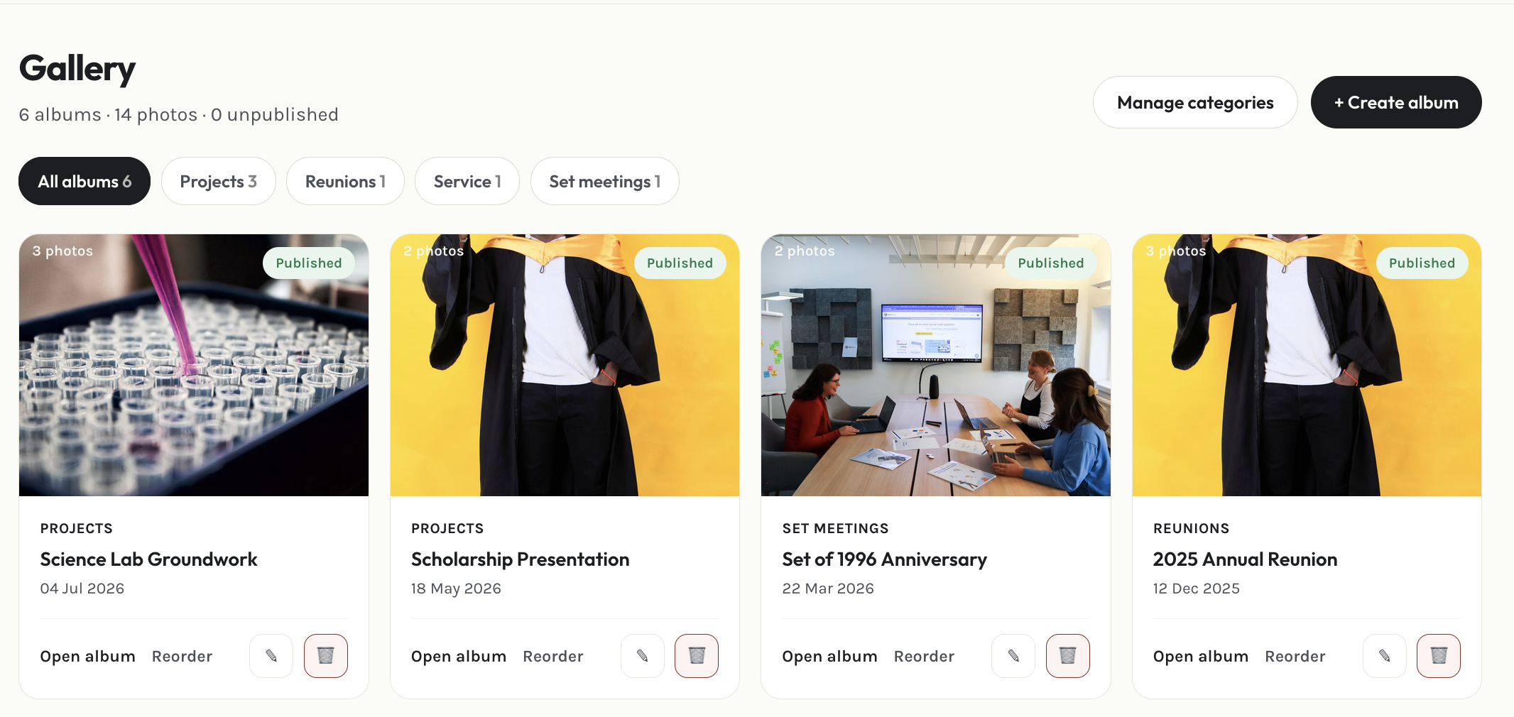 Admin gallery page
