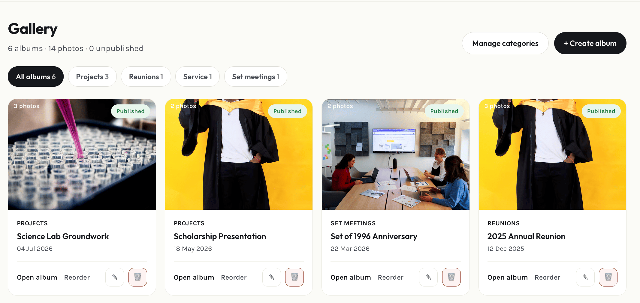 Admin gallery page