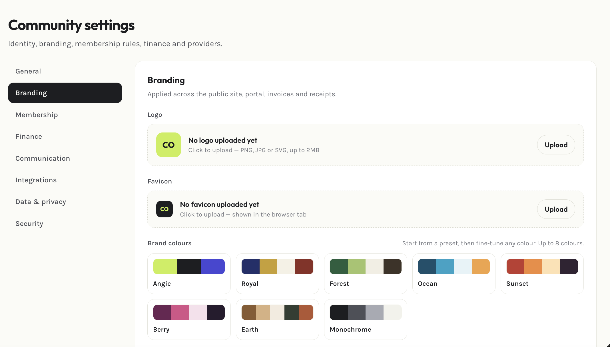 Admin branding settings