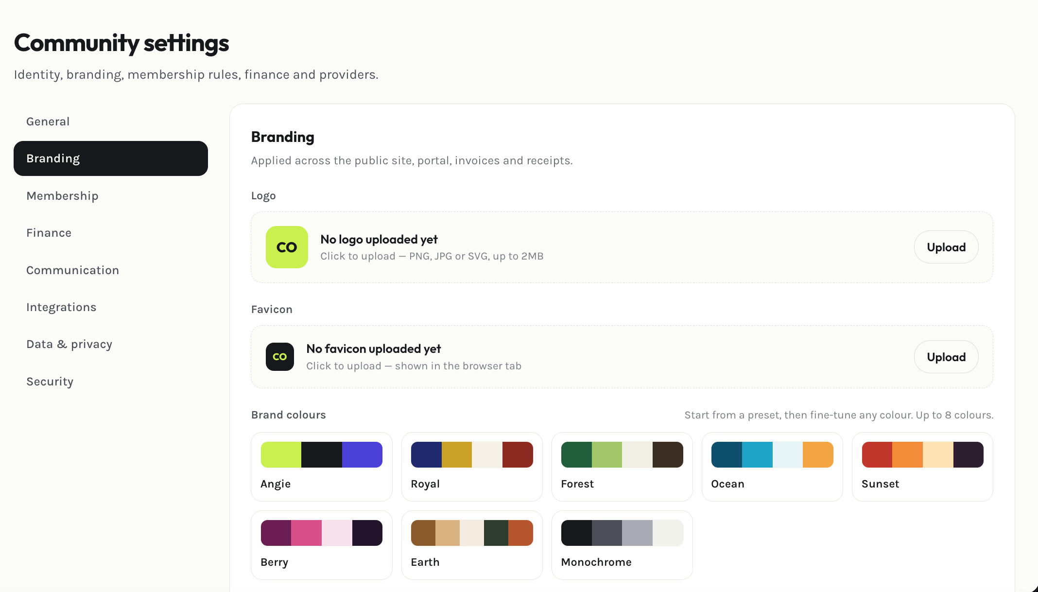 Admin branding settings