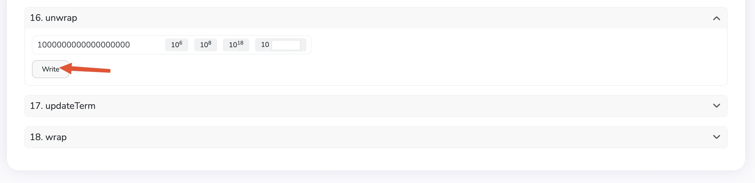 Click on Write. You will be prompted to connect your wallet and sign a transaction