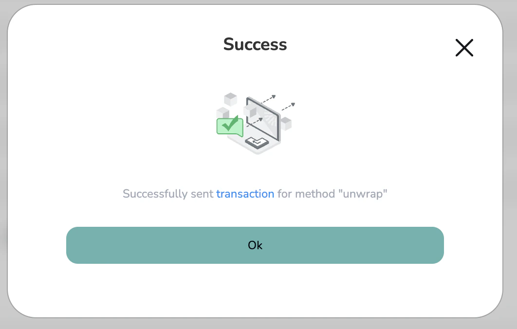 Once the transaction is signed, you will see a Success message