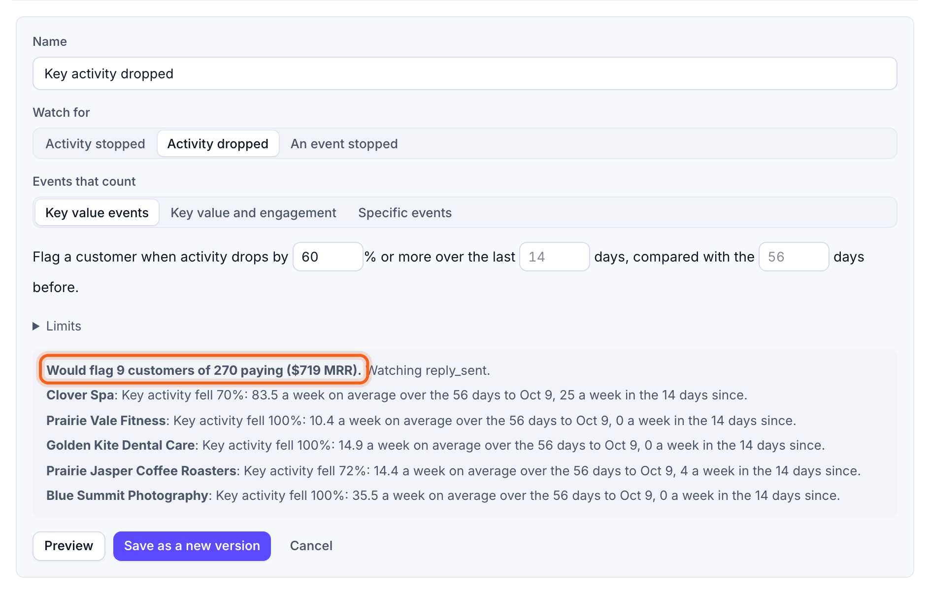 The rule editor with its preview outlined