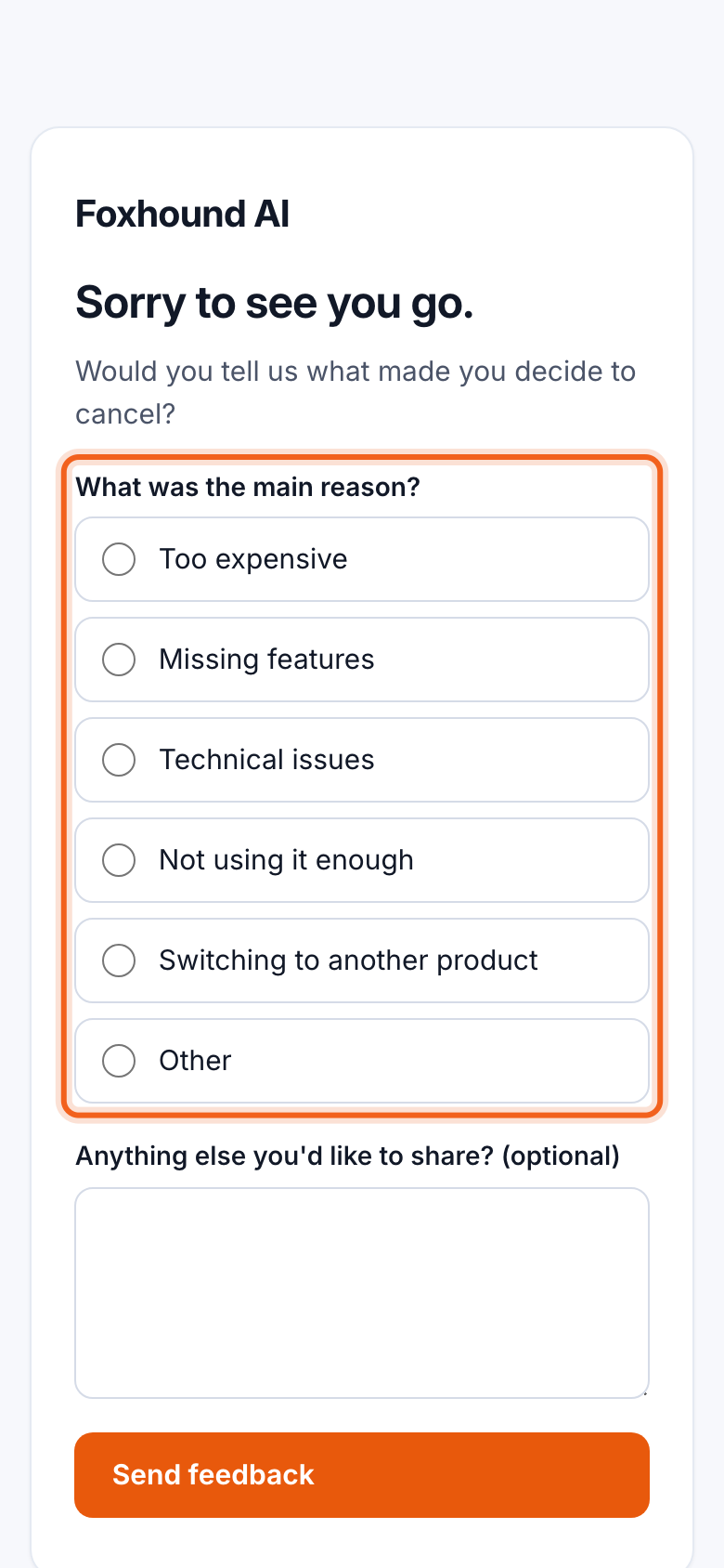 The survey on a phone, with the answers outlined